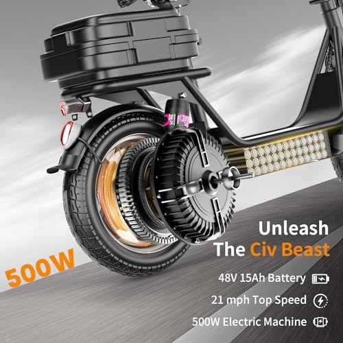500W Electric Scooter for Adults, 36V 13AH/48V 15Ah Battery, 20-25MPH, 20-30 Miles Range, Shock Absorbers, Rear Basket/Box