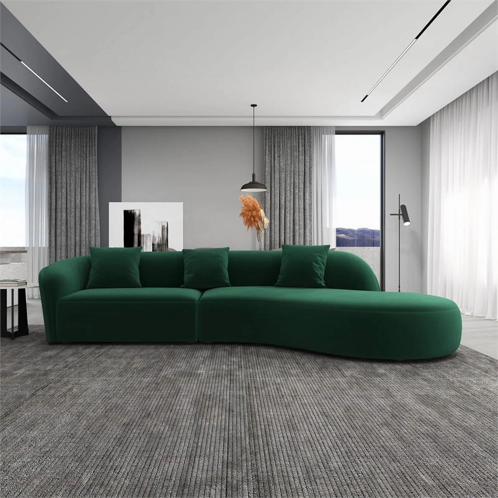 Galler Japandi Style Luxury Modern Velvet Curvy Couch in Green