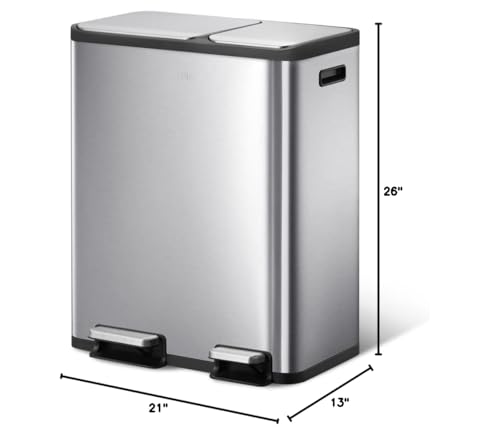 EKO EcoCasa II 36L+24L Dual Trash Can with Recycle Bin, Stainless Steel Garbage Can with Lid, Deodorizer Compartment