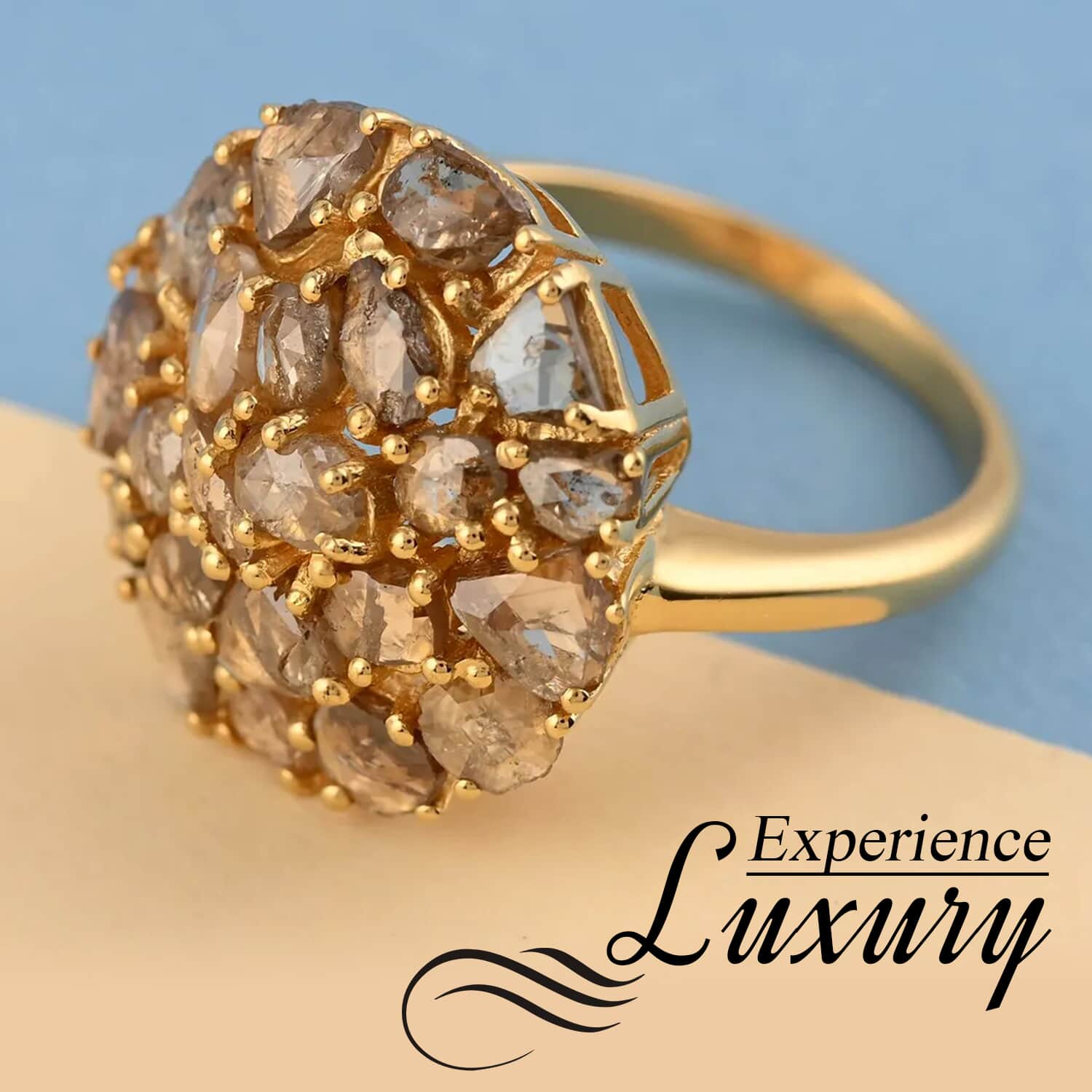 Shop LC Champagne Diamond Mix 925 Sterling Silver 14K Yellow Gold Plated Cluster Ring for Women Jewelry Gifts for Women Size 8 Ct 3 Wedding