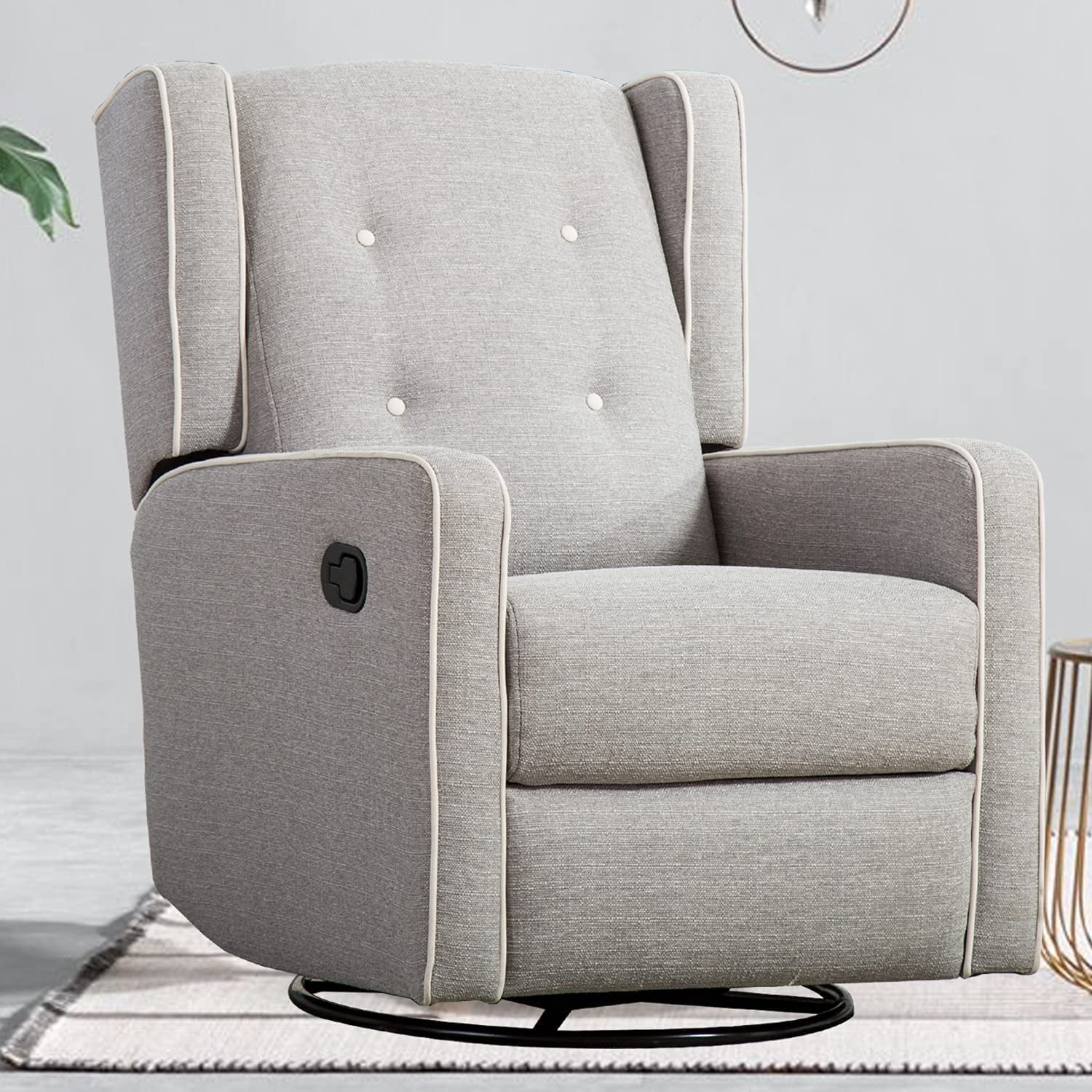Bonzy Home Swivel Rocker Recliner Chair, Manual Reclining Chair, Single Seat Reclining Chair, Gray