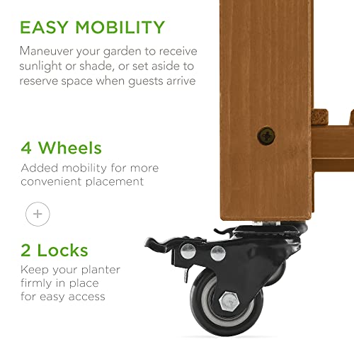 Best Choice Products Elevated 8 Pocket Herb Garden Bed, Mobile Raised Customizable Wood Planter for Herbs, Vegetables, Flowers w/Lockable Wheels