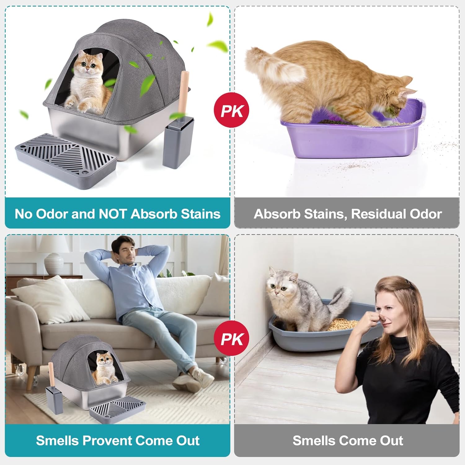 2 Pack Large(24*16*17"H) Stainless Steel Cat Litter Box with Lid, Extra Large Metal Litter Box for big cats