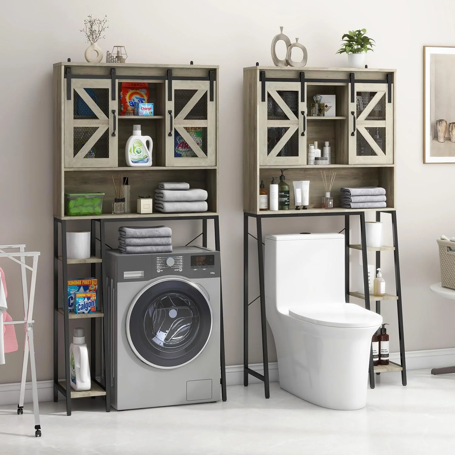 Over The Toilet Storage Cabinet, Farmhouse Storage Cabinet Over Toilet with Sliding Barn Door，Home Space-Saving Toilet Rack, for Bathroom, Restroom