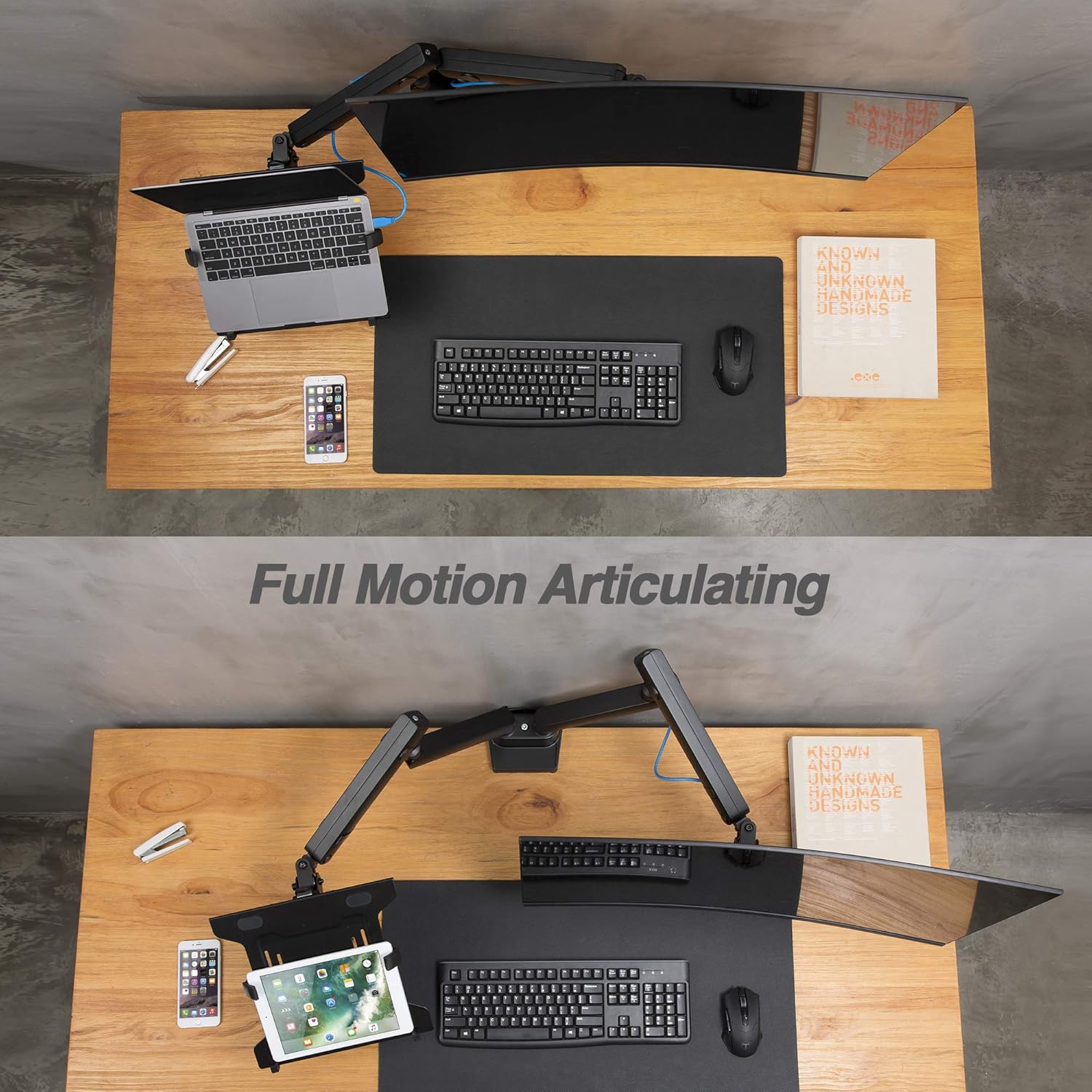 AVLT Laptop and Monitor Arm - Mount 15.6" Notebook and 32" Monitor on 2 Full Motion Adjustable Arms