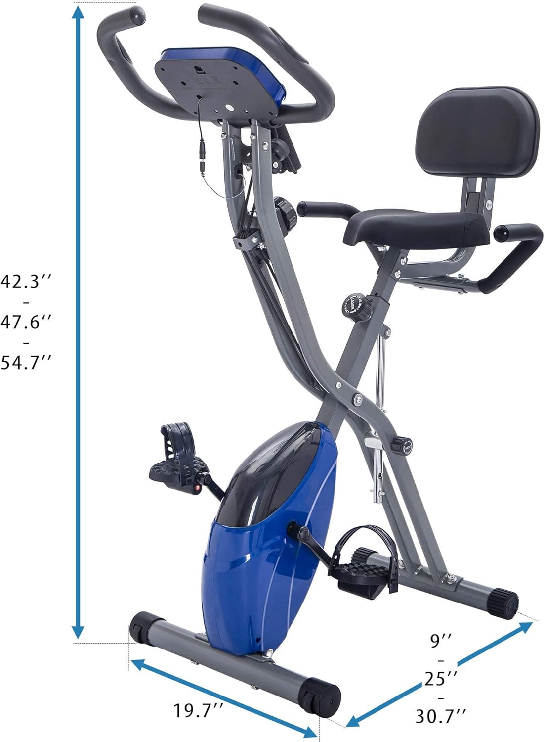 Folding Exercise Bike, Fitness Upright and Recumbent X-Bike with 10-Level Adjustable Resistance, Arm Bands and Backrest