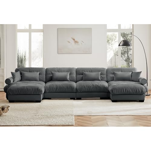 130" Modular Sectional Sofa,Velvet Upholstered Couches for Living Room,3 Seater Green Sofa Couch with Movable Ottoman