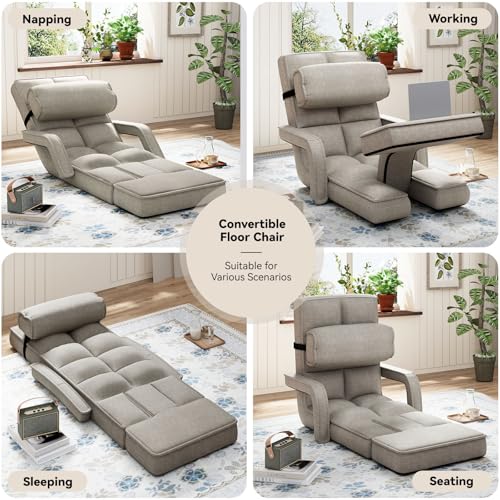 Esright Floor Chair, Padded Folding Gaming Chair with 14-Level Adjustable Backrest