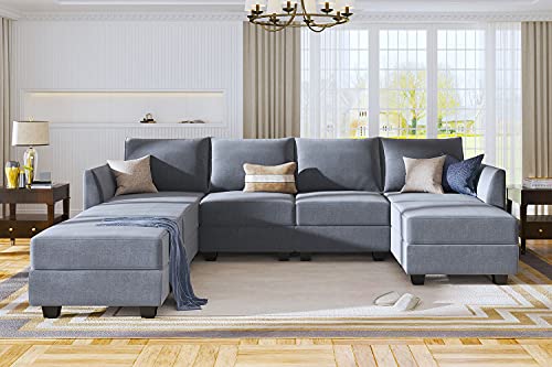 HONBAY Modular Sectional Sofa U Shaped Modular Couch Reversible Sofa Sectional Couch with Storage Seat, Bluish Grey