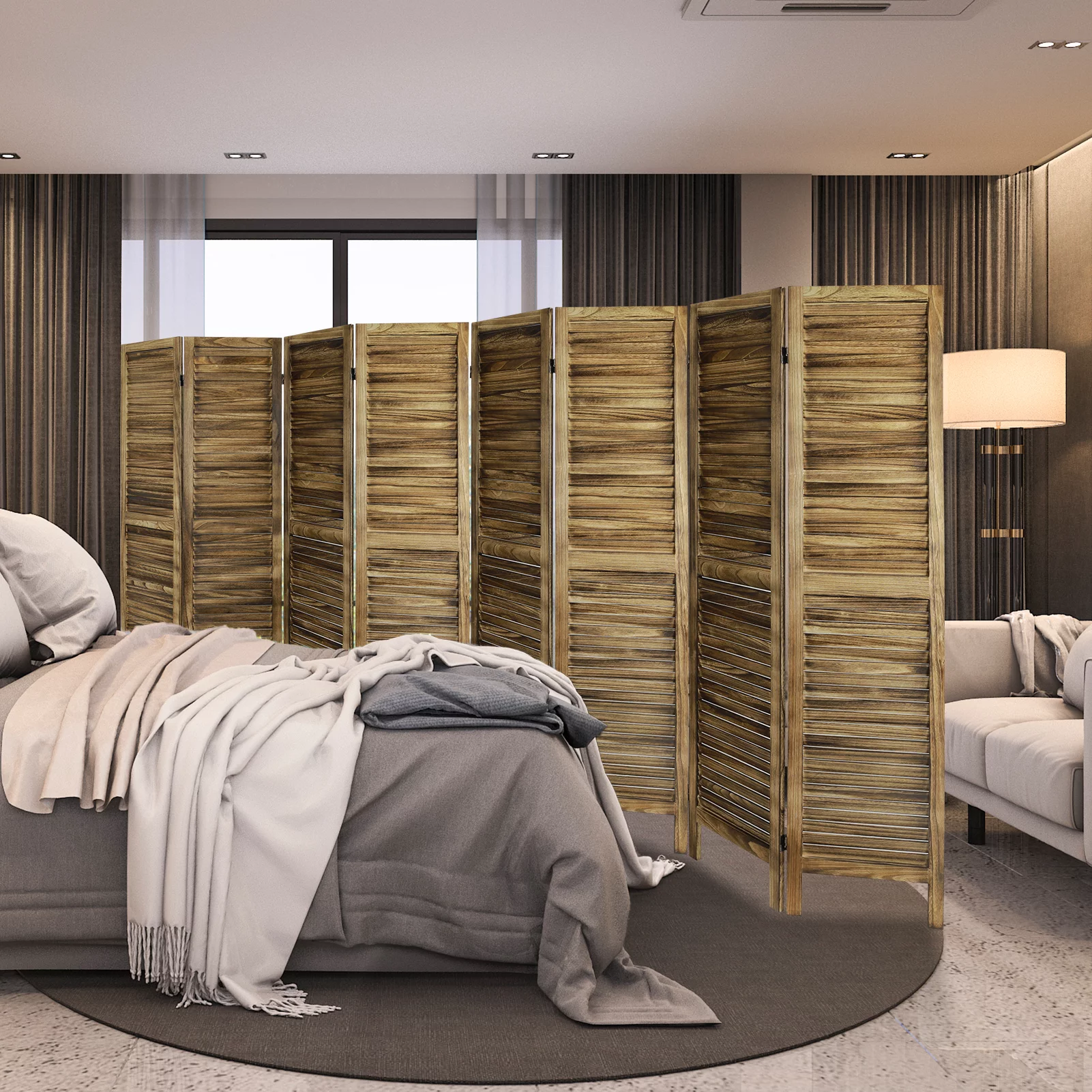Hofitlead 8 Panel Room Divider, Folding Room Divider Privacy Screen 5.6Ft Tall, for Home Office Bedroom,Brown