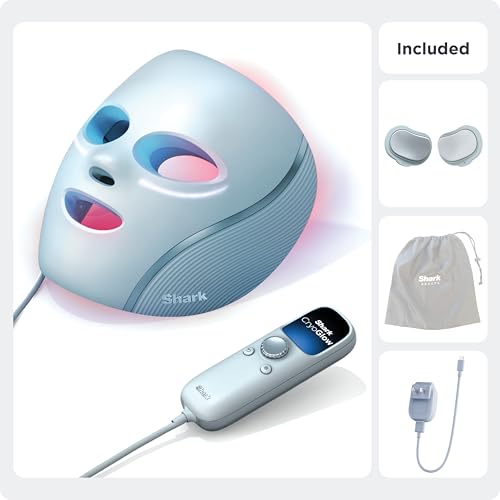 Shark CryoGlow LED Face Mask with Under-Eye Cooling, Anti-Ageing & Blemish Repair, Red & Blue LED, Infrared Light Therapy, USB-C, Remote Control