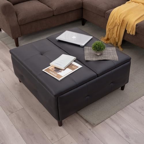 Panana Large Storage Ottoman Coffee Table with Lift Top, Square Ottoman with Storage,Upholstered Ottoman Coffee Tables for Living Room (Linen Fabric