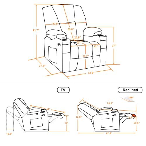 MCombo Zero Gravity Power Recliner Chair with Heat and Vibration Massage, Reclining Chair with USB & Type C Ports, Cup Holders for Living Room