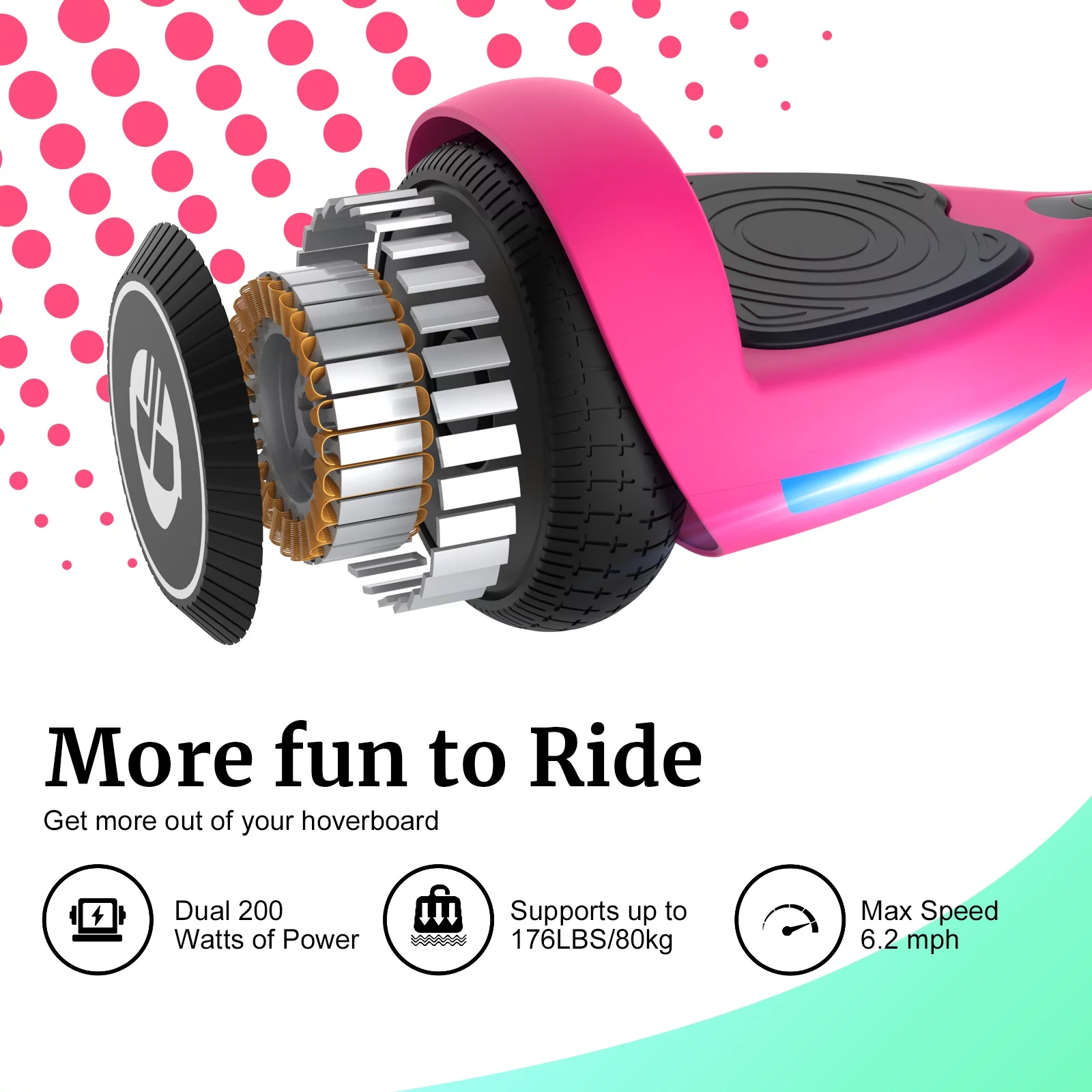 GOTRAX FX3 Hoverboard for Kids Adults 200W Motor 6.5" LED Wheels 6.2mph Top Speed, Pink
