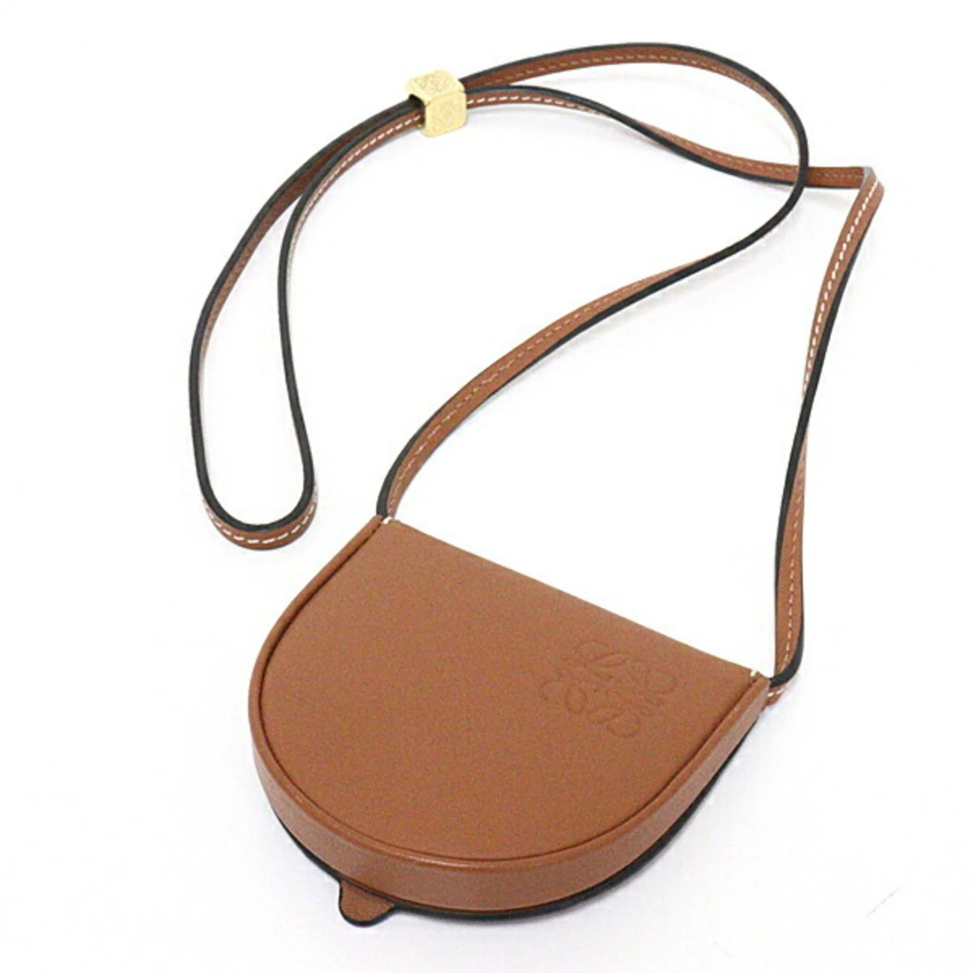 Pre-Owned Loewe LOEWE Heel Pouch Mini Soft Calf Tan 109.54.T15 Neck Shoulder Crossbody Anagram Coin Case (Like New)
