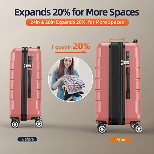 SHOWKOO Luggage Sets Expandable PC+ABS Durable Suitcase Double Wheels TSA Lock Black