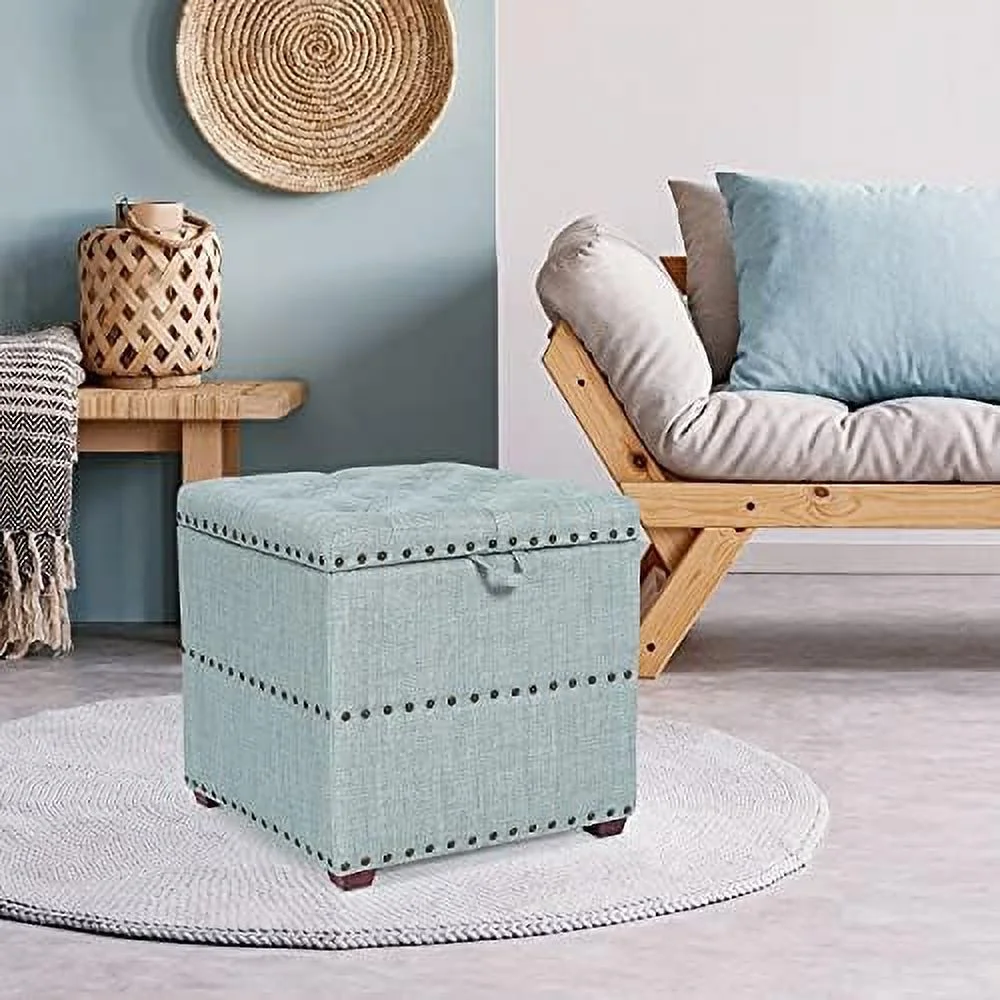 HJZBNONE Modern Nailhead  Ottoman with Tray Top Square Script Ottoman Space-Saving Coffee Table  Grey