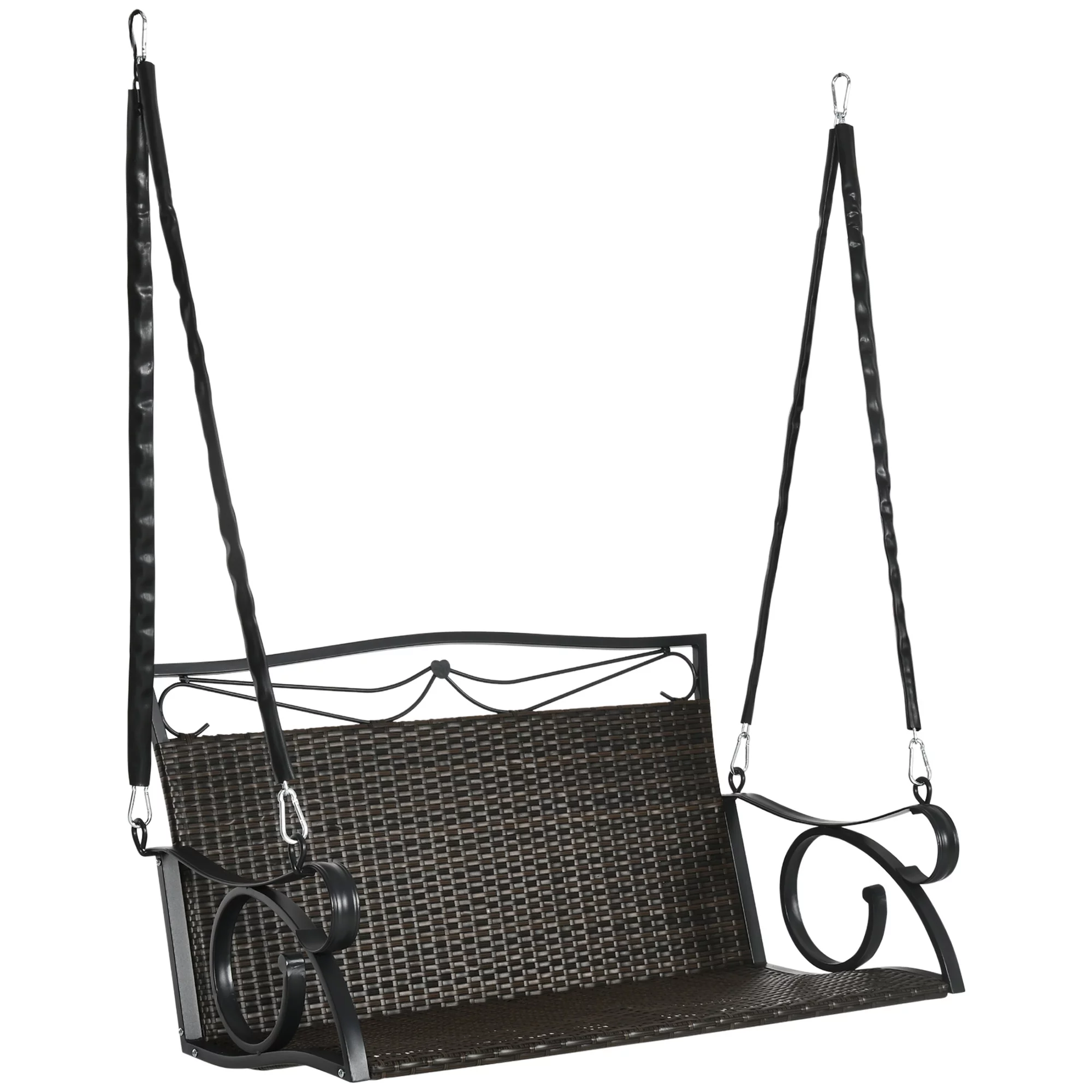 Outsunny 2-Person Wicker Porch Swing, Hanging Swing Bench, Brown