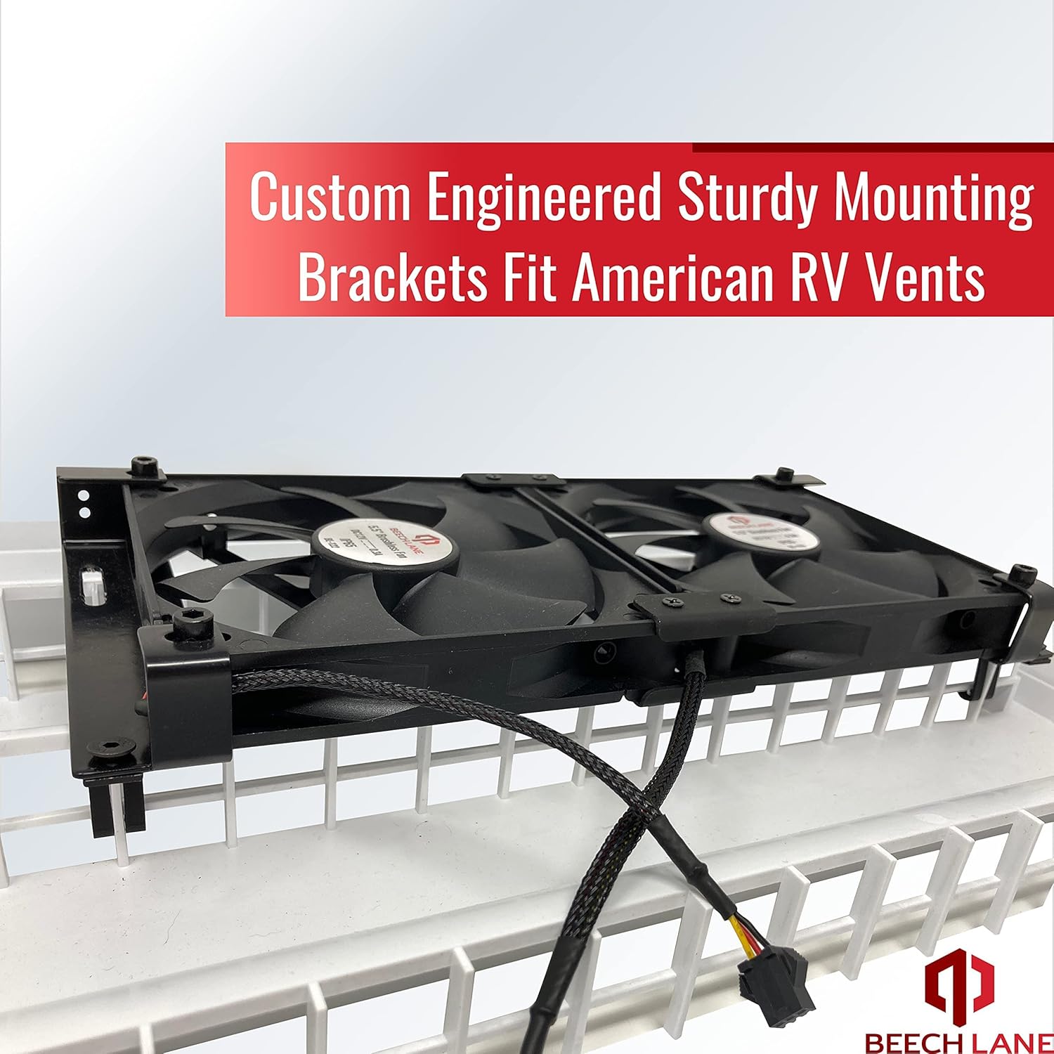 Beech Lane 12V RV Fridge Ventilation Cooling Fan 5.5 (140mm), Custom Mounts For American RV Side Vents, Adjustable Temperature Settings