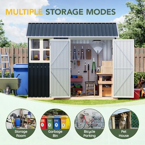 6x4FT Outdoor Steel Storage Shed with Clear Window, Lockable Doors, Weather-Resistant Metal Tool Shed for Garden, Backyard, Patio, and Utility Storage