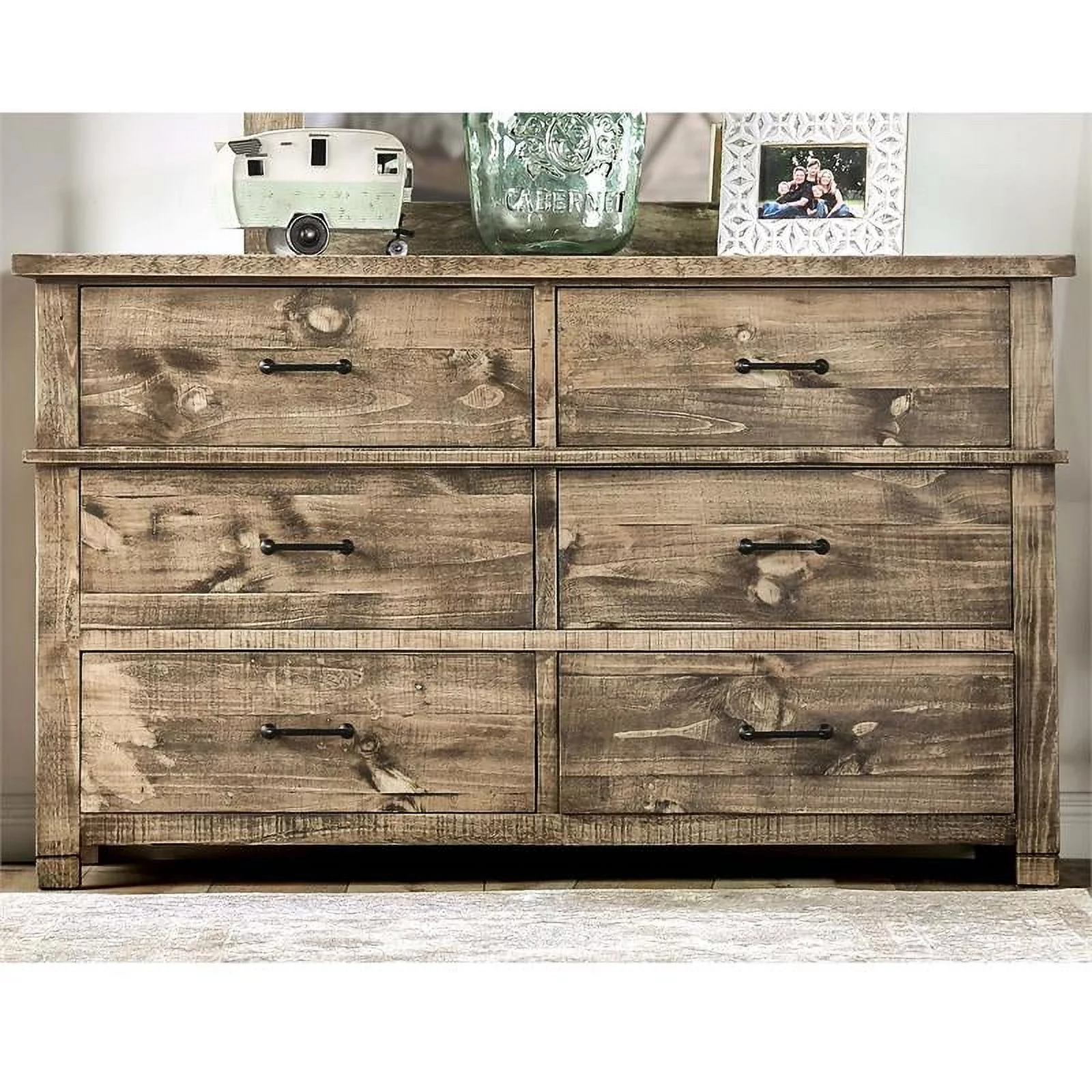 Furniture of America Farla Wood 2-Piece Dresser and Mirror Set in Ash Brown