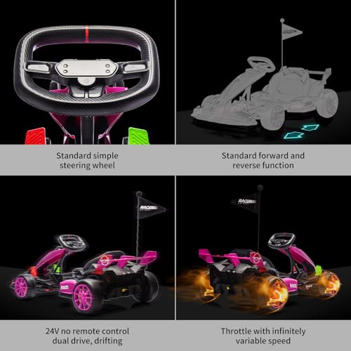 24V Electric Drift Kart for Kids, Ride Car with Adjustable Seat & 8.5MPH Speed, EVA Silent Wheels, Parent-Safety Certified Ride-On Toy