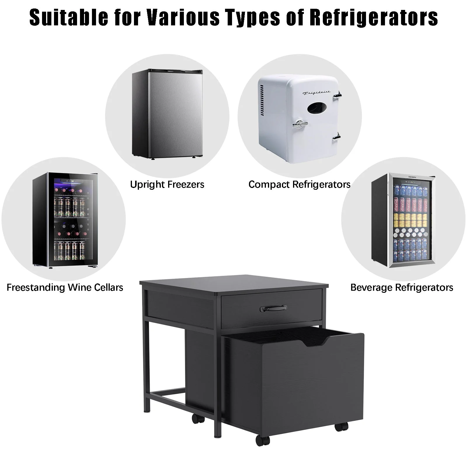 Mini Fridge Stand with Storage, Heavy Duty Mini Fridge Table with Rolling Cabinet - Radiant Selections
