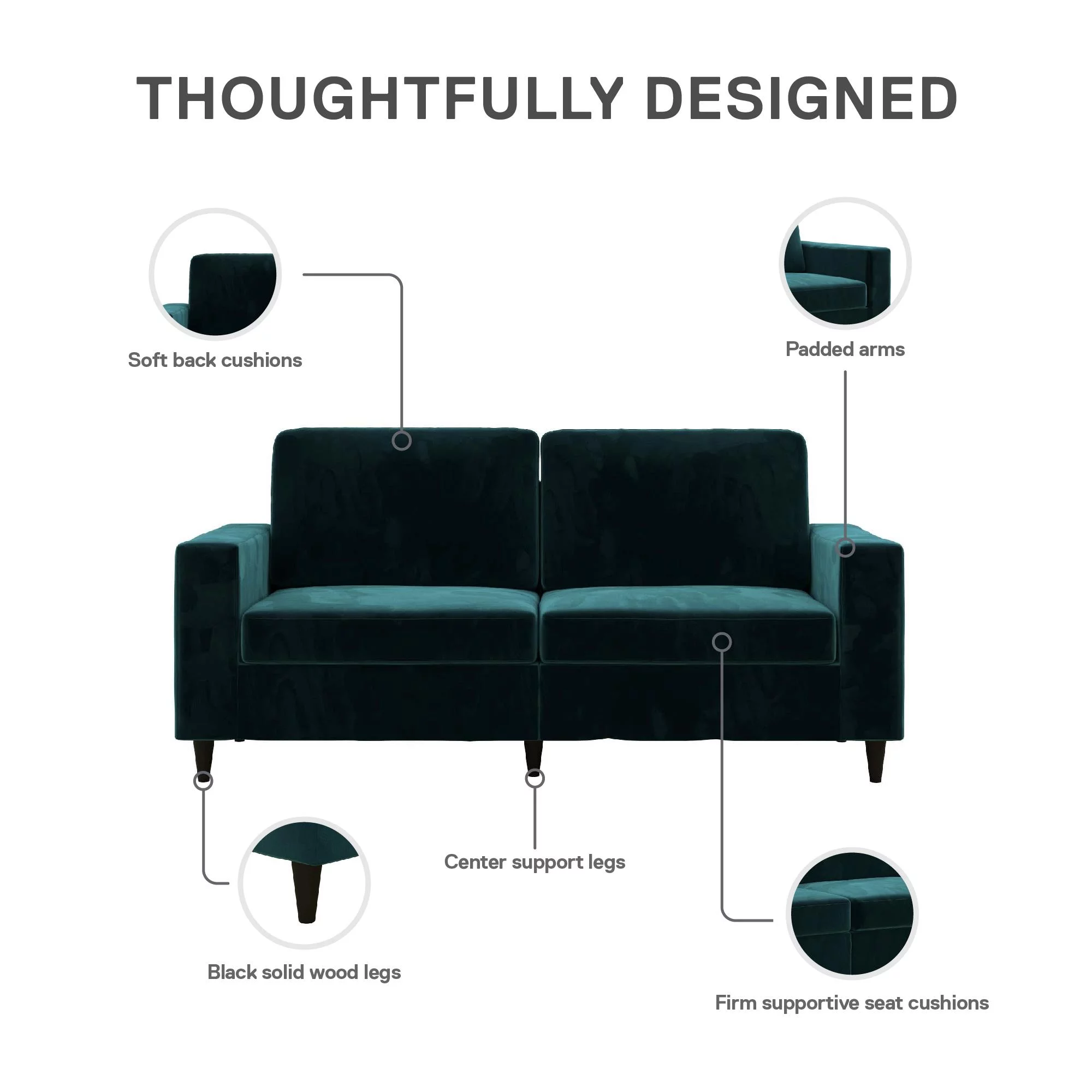 DHP Cooper 3 Seater Sofa, Green Velvet