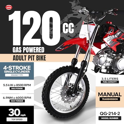 Coolster 125cc Dirt Bike for Kids & Adults - Gas Powered Manual Transmission Off-Road Pit Bike with Kick Start System, QG-214-2