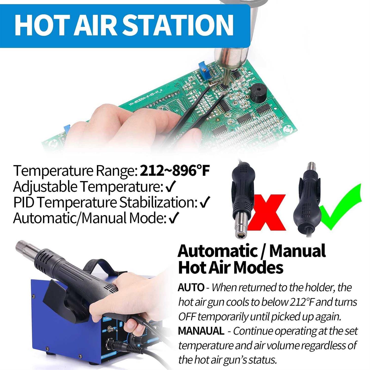 YIHUA 862BD+ SMD ESD Safe 2 in 1 Soldering Iron Hot Air Rework Station - Shop Hardware Tools Online Store