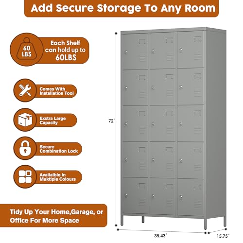 6 Door Metal Storage Locker 18 Hooks,Metal Locker for Employees with Lock for School Garage Office Gym Bedroom,Assembly Required