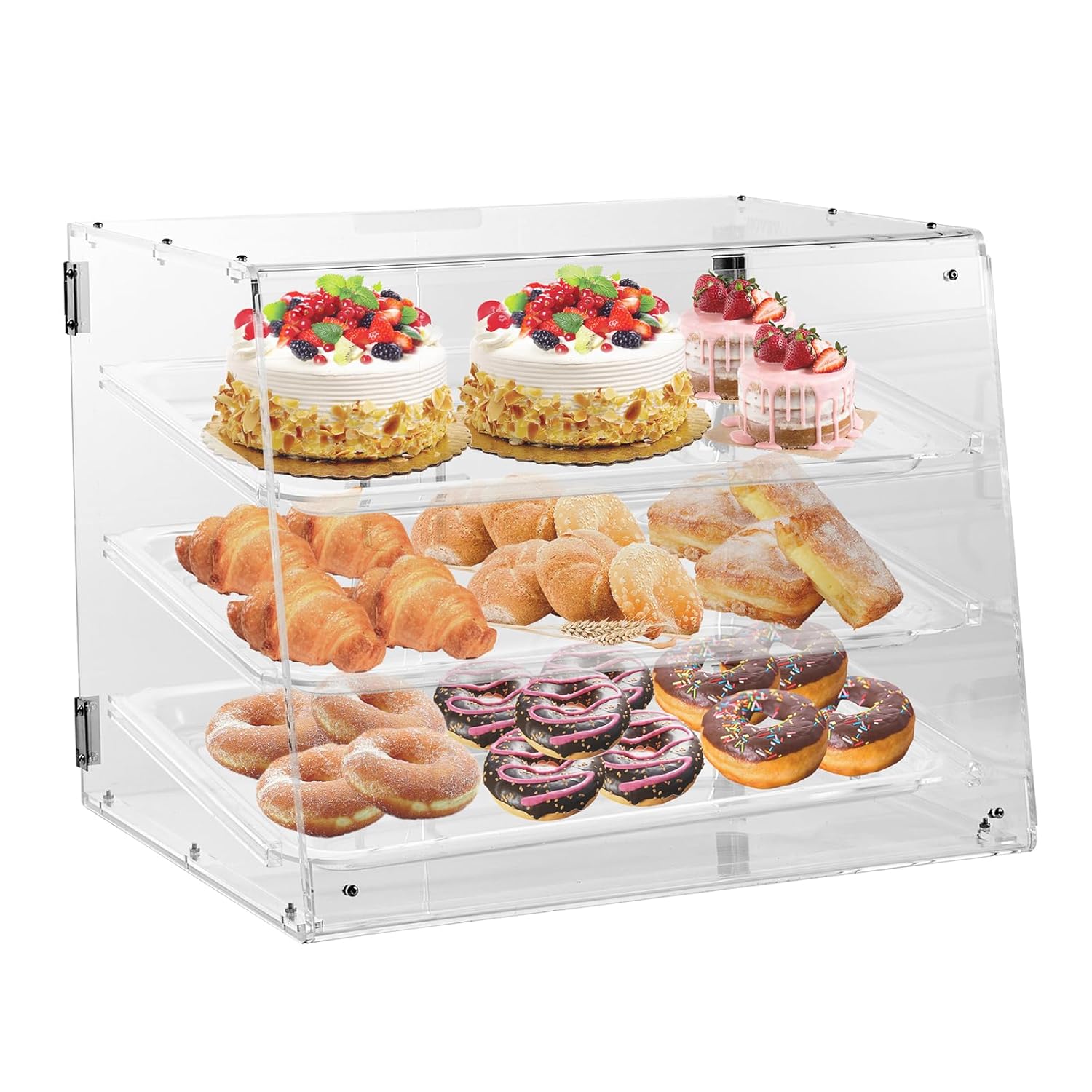 VEVOR Pastry Display Case, 3-Tier Commercial Countertop Bakery Display Case, Acrylic Display Box with Rear Door Access & Removable Shelves