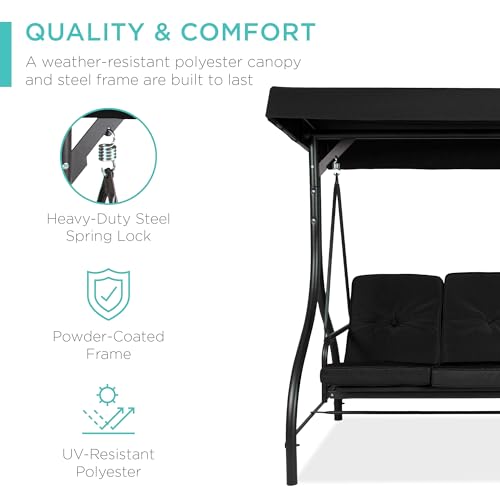 Best Choice Products 3-Seat Outdoor Large Converting Canopy Swing Glider, Patio Hammock Lounge Chair for Porch, Backyard w/Flatbed, Adjustable Shade