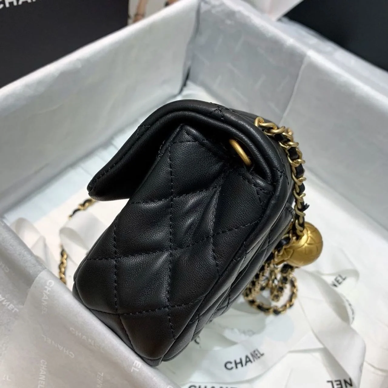 Chanel Flap Bag With CC Ball On Strap Black For Women, Women&rsquo;s Handbags, Shoulder And Crossbody Bags 7.8in/20cm AS1787