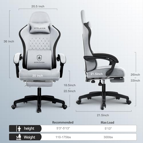 GTPLAYER Gaming Chair, Computer Office Chair with Pocket Spring Cushion, Linkage Armrests and Footrest