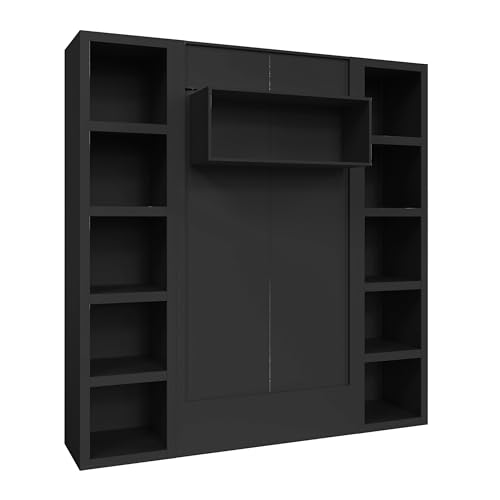 Oakland Living Easy-Lift Queen Murphy Wall Bed in Brown Wood Grain with Two Bookshelves