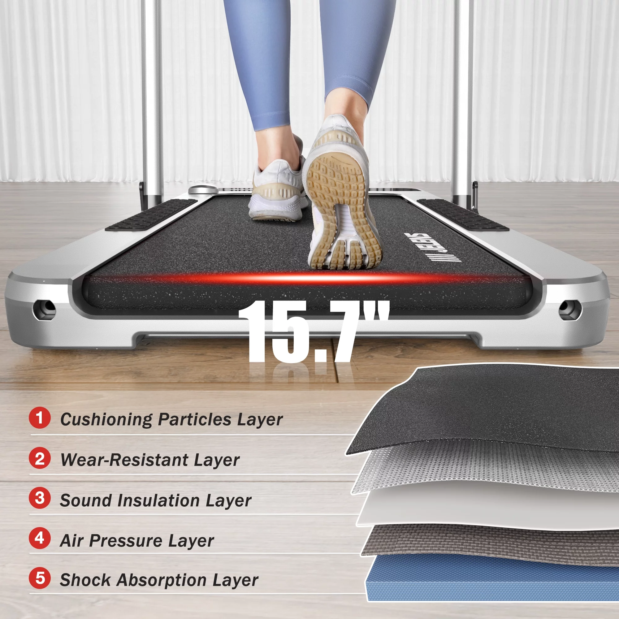 JELENS 2 in 1 Incline Treadmill Under Desk Walking Pad 2.5HP Home Folding Treadmills with Gesture Sensing Control
