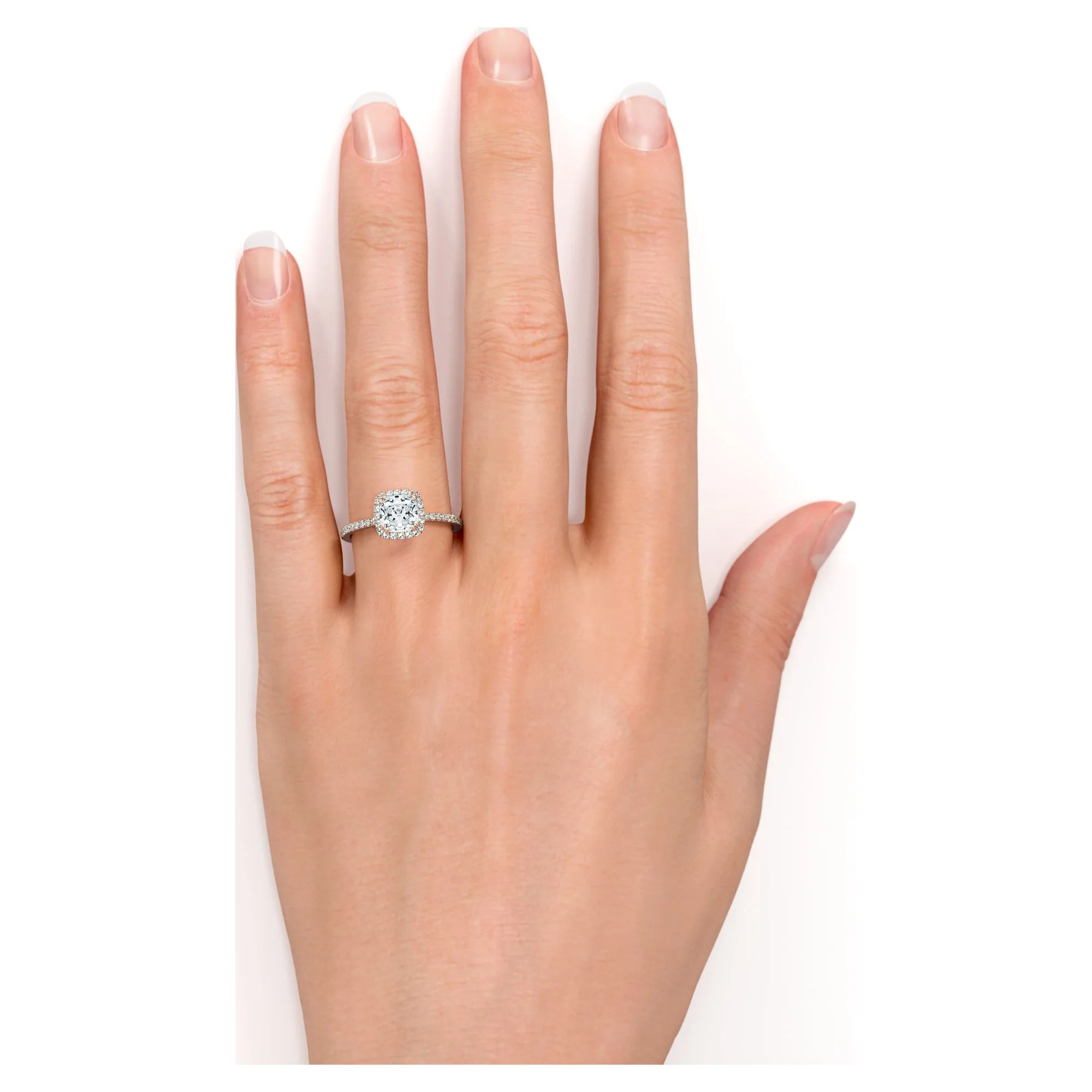 JeenMata 1.75 Carat Cushion cut Moissanite Halo Engagement Ring in 18k Rose Gold Over Silver