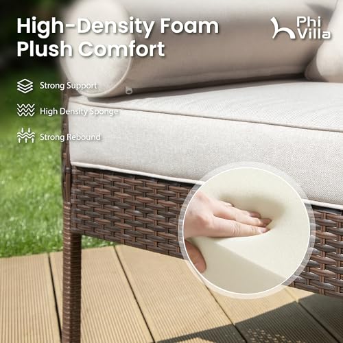 PHI VILLA Outdoor Wicker Egg Chair, Oversized Lounge Chair with Cushion, Large Brown Basket Rattan Chair for Patio, Porch, Garden, Balcony, Indoor