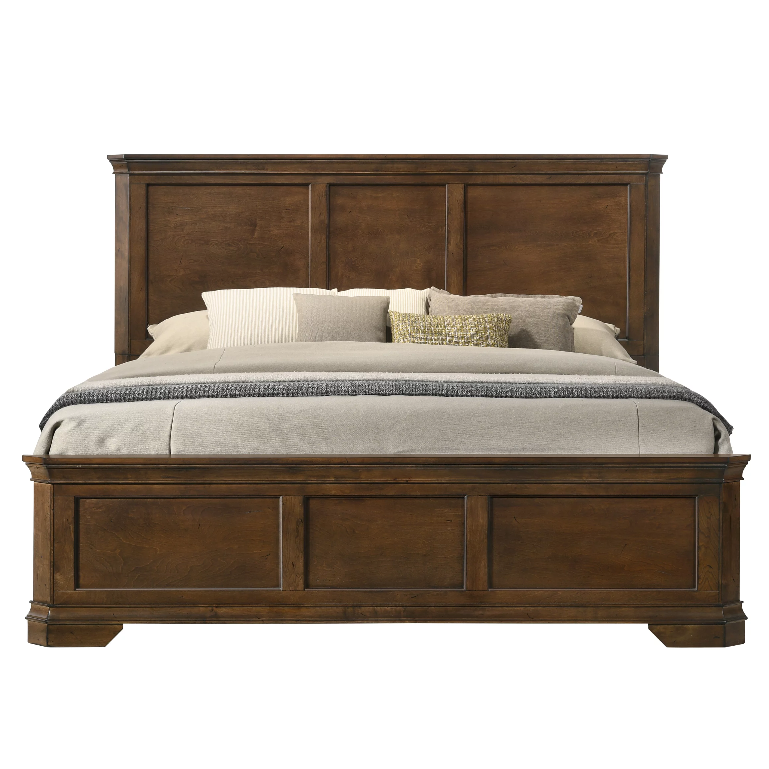 Roundhill Furniture Maderne Traditional Wood Panel Bed, Queen, Antique Walnut Finish
