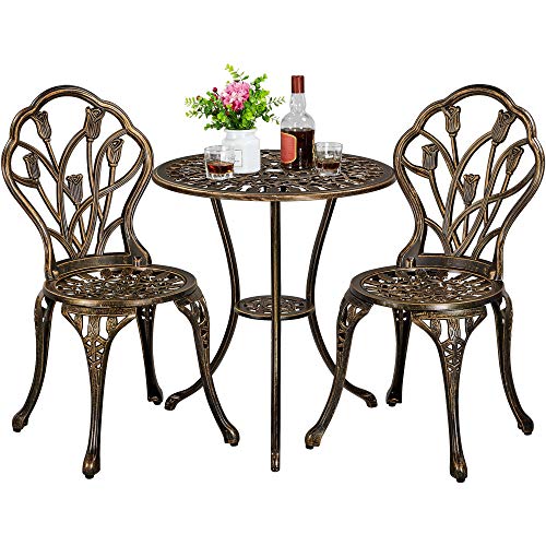 Yaheetech Patio Bistro Sets 3 Piece Cast Aluminum Bistro Table and Chairs Set