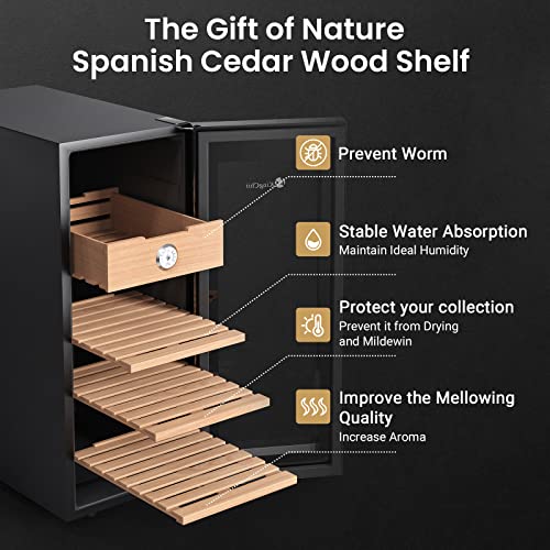 KingChii 16L Electric Cigar Humidors Temperature Control System, Cooling & Heating Humidor Cabinet with Spanish Cedar Wood Shelves & Hygrometer