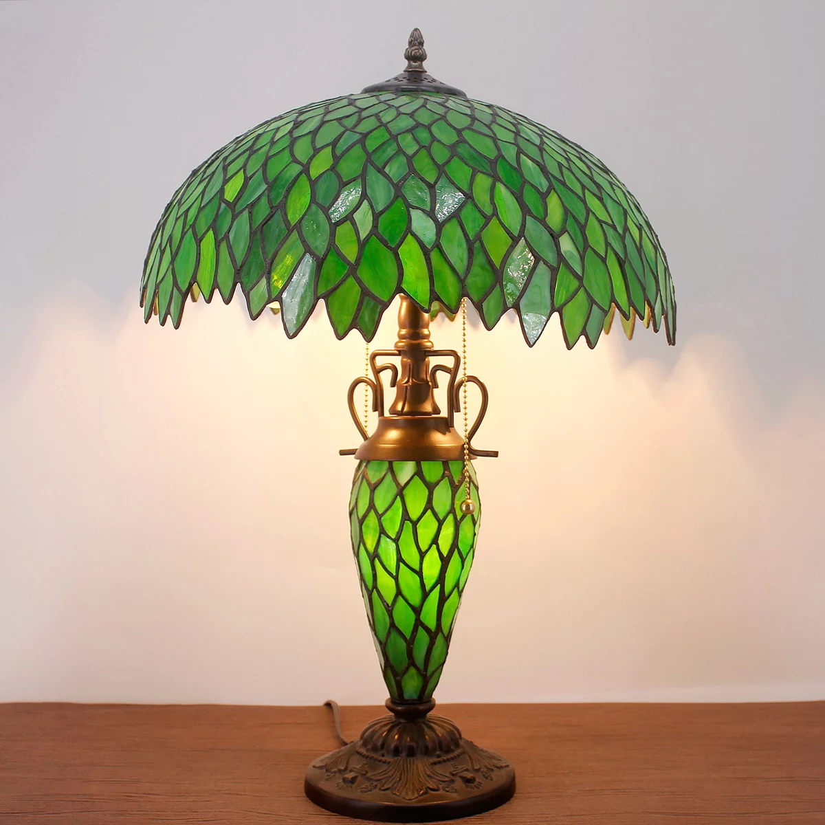 Tiffany Style Table Lamp W16H24 Inch Tall Green Stained Glass Wisteria Lampshade Antique Night Light Base S523  LAMPS Lover Living Room Bedroom