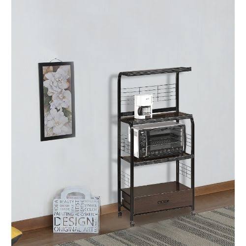 Crown Mark Kitchen Cart with Microwave Shelf, Black