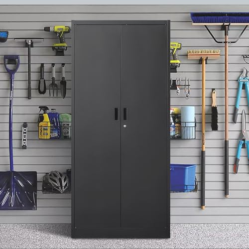 Metal Storage Cabinet, 72" H x 36" W x 18" D Locking Cabinet with Adjustable Shelves, Steel Storage Cabinets for Garage, Home, Office, Pantry (White)