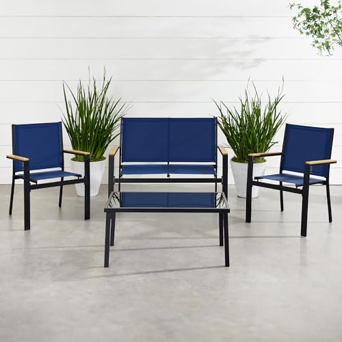 Best Choice Products 4-Piece Outdoor Textilene Patio Conversation Set, Backyard Furniture w/Loveseat, Coffee Table, Steel Frame - Taupe/Charcoal