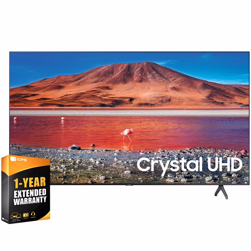 Samsung UN65TU7000FXZA 65 inch 4K Ultra HD Smart LED TV 2020 Model Bundle with 1 Year Extended Warranty, Televisions