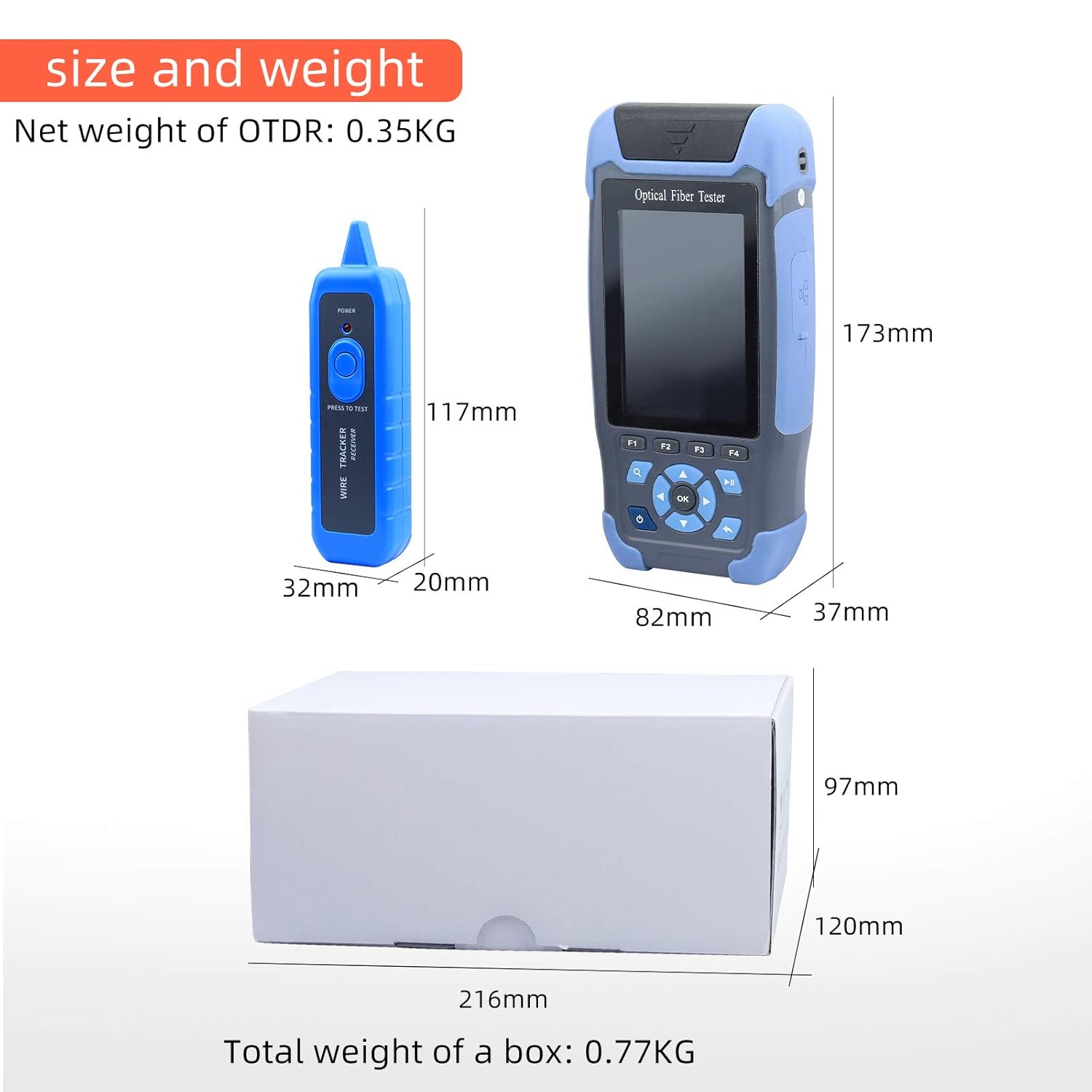 OTDR Fiber Optic Tester Mini-Pro 1310/1550nm SM Mulit Function Test OTDR Launch Cable Box Time Domain Reflectometer Cable Obstacle Detector with OPM