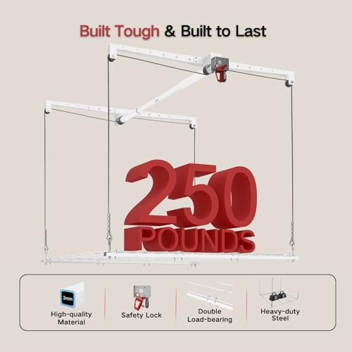 Overhead Garage Storage Rack, Heavy-duty 4x4 FT Ceiling Storage Racks with Safety Lock