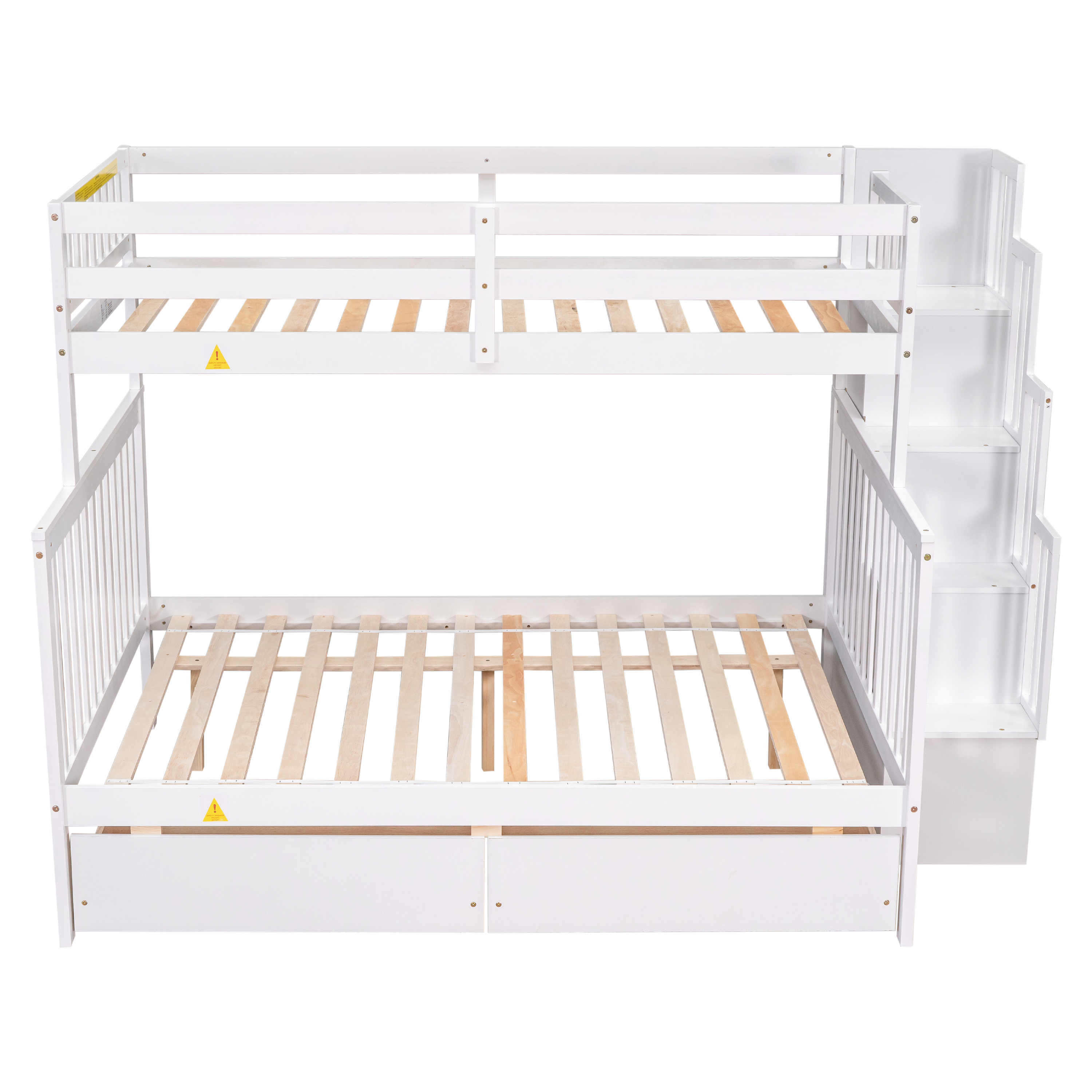 Twin Bunk Bed with 2 Drawers and Stairs, Converts to 2 Beds, Bunk Bed with Stairs and Safety Grabs, Fits Kids, Teens, Adults, White
